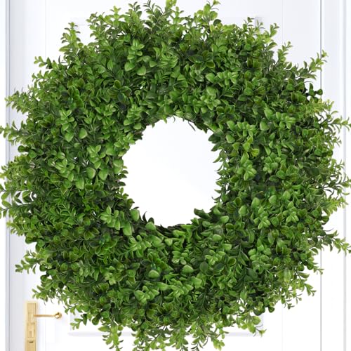 26-Inch Artificial Boxwood Wreath for Front Door - All-Season Greenery