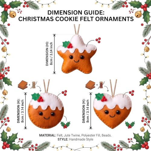 Gingerbread Man Christmas Felt Ornaments - 12 Pack Tree Decorations