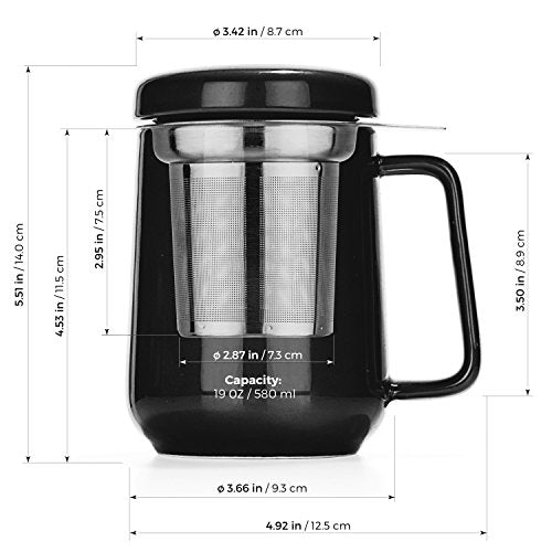 Tealyra 19oz Ceramic Tea Mug with Infuser & Lid - Large Heat-Resistant Coffee & Tea Cup