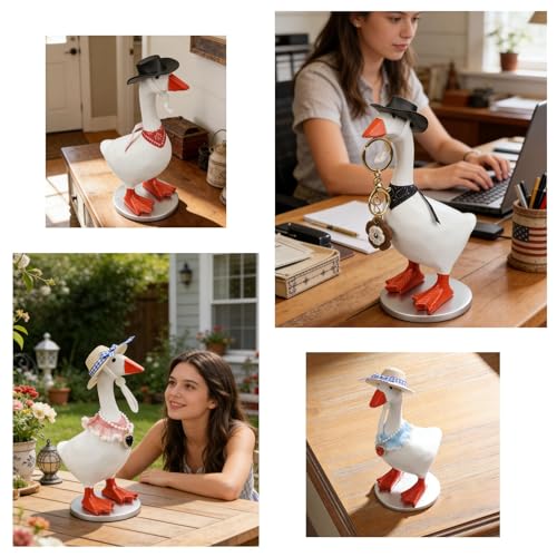 Magnetic Goose Key Holder - 7-Inch Decorative Desktop Figurine with 4 Outfits