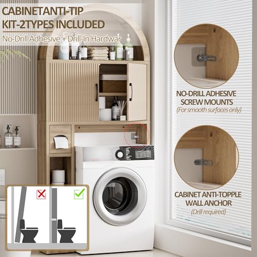 Over Toilet Storage Cabinet with Arch Design and Adjustable Shelves