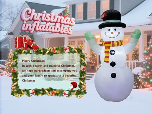 8FT Inflatable Snowman Christmas Decoration - Blow Up Snowman with LED Lights - Red, Yellow, Blue, Black, White