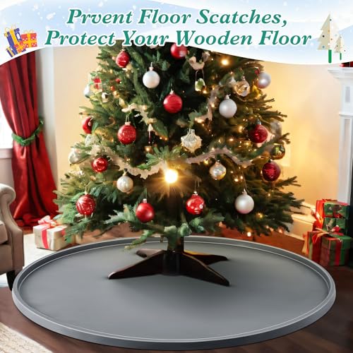 Gray Silicone Christmas Tree Floor Protector Mat - 31 Inch Waterproof Xmas Stand Cover