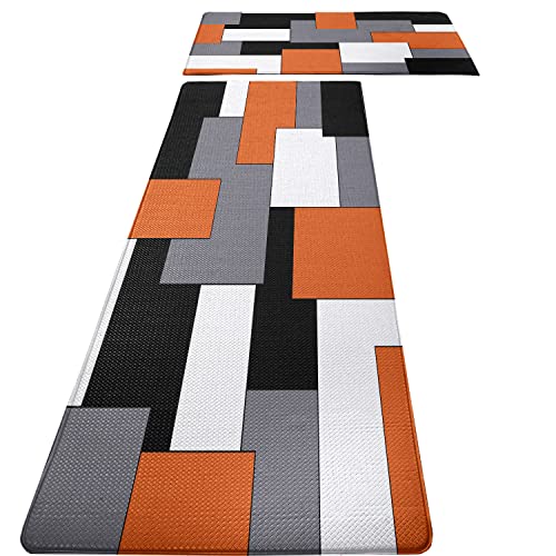 2-Piece Anti-Fatigue Kitchen Rug Set, Geometric Cushioned Non-Slip Floor Mats
