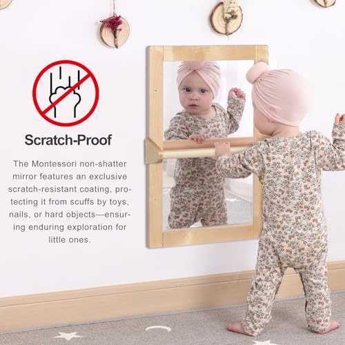 Montessori Sensory Mirror for Babies with 2 Adjustable Pull-Up Bars