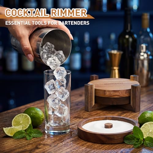 efulycozyy 3-Tier Acacia Wood Margarita Salt Rimmer Set - Stackable Cocktail Rimmer for Drinks