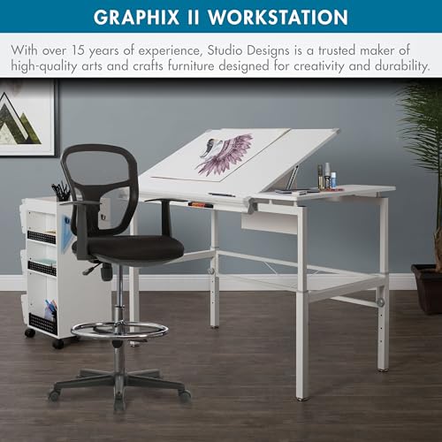 Adjustable Drafting Workstation with Angled Tabletop and Side Shelf