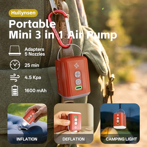 Portable Air Mattress Pump with 3-Level Camping Light