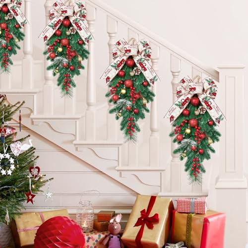 HiiARug 24x2 Pack Artificial Christmas Swags with Berries & Pinecones, Indoor Outdoor Holiday Decor