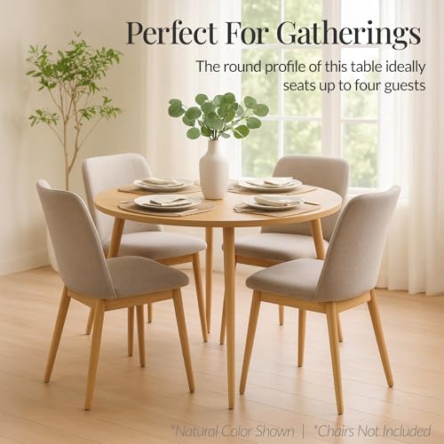 35.5-Inch Round Mid-Century Modern Dining Table for 4, Pecan Wood Finish