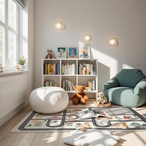 Kids Town Road Play Rug, 5x7 Ft Faux Wool Interactive Car Map for Playroom
