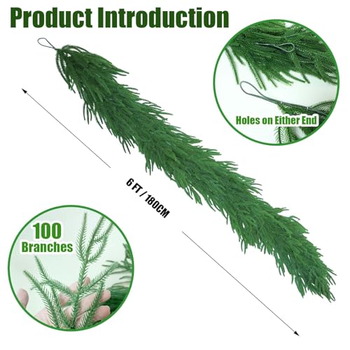 Tixiquns 6FT Norfolk Pine Garland – Extra Full 100-Branch Realistic 12ft Set (2 x 6ft) for Mantel, Staircase & Doorway