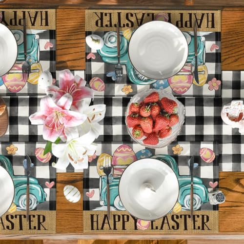 Artoid Mode 12x18 Inch Set of 4 Buffalo Plaid Carrot Egg Truck Easter Placemats, Rectangular Seasonal Table Decor