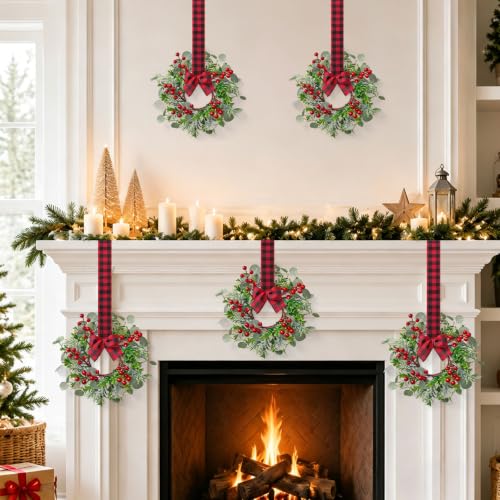 TOCHGREEN 8PCS Mini Christmas Candle Ring Wreaths - 9in Outer, 3in Inner Diameter