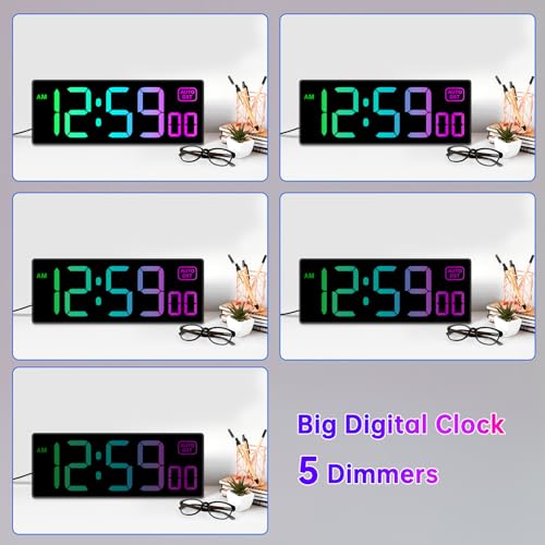 Large LED Digital Wall Clock - 10" 8 RGB Color Display with Auto DST & Dimmer