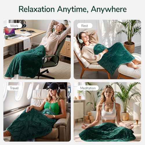 Weighted Lap Blanket 7 lbs - 41" x 53" Leaf Pattern Green Velvet