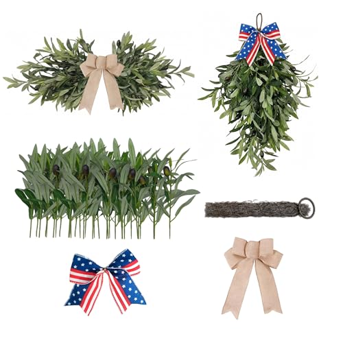 DIY Olive Swag Kit with 24 Faux Stems and 2 Interchangeable Bows