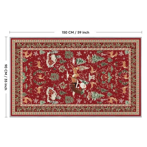 Artoid Mode Red Santa Claus Deer Christmas Area Rug 3x5 ft, Non-Slip Washable Holiday Home Decor