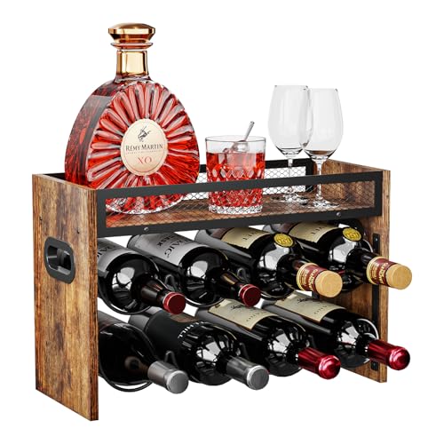 2-Tier Wooden Wine Rack - Holds 8 Bottles for Kitchen and Bar Storage