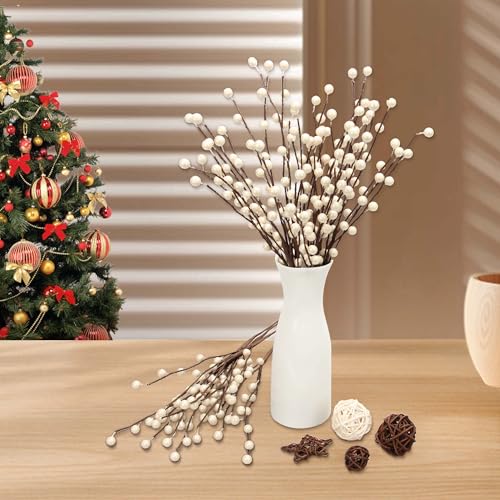 Artificial White Berry Stems for Christmas Holiday Decorations - 12 Pack