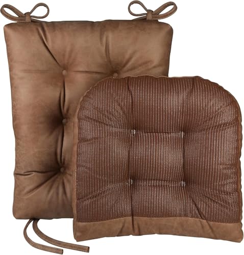 Klear Vu Omega Non-Slip Rocking Chair Cushion Set with Thick Padding and Tufted Design, Includes Seat Pad & Back Pillow with Ties for Living Room Rocker, 17x17 Inches, 2 Piece Set, Brown