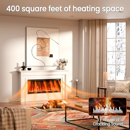 50-Inch Smart Linear Electric Fireplace - Recessed and Wall Mounted with WiFi, Alexa Control, 13 Flame Colors and 1400W Heater