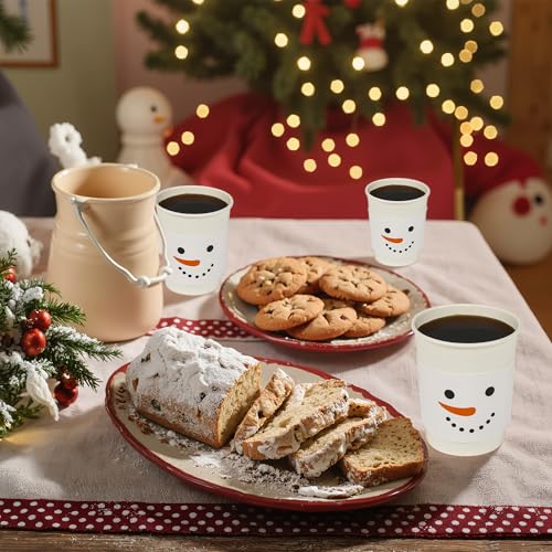 AimFun White Snowman Disposable Coffee Cups Set with Lids & Sleeves - 50 Pack