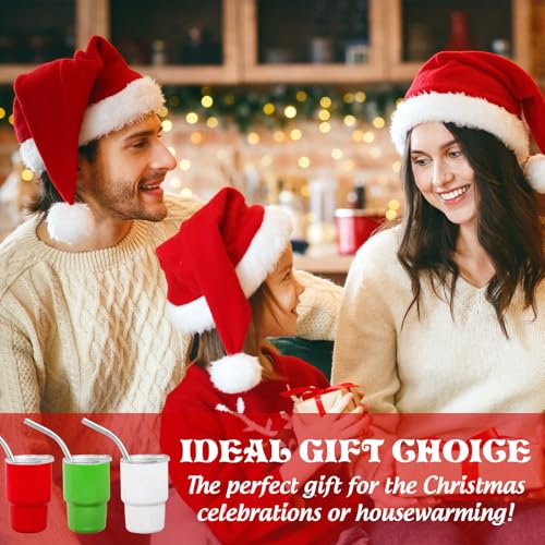 12 Pack Christmas Mini Stainless Steel Tumbler Shots with Lids & Straws