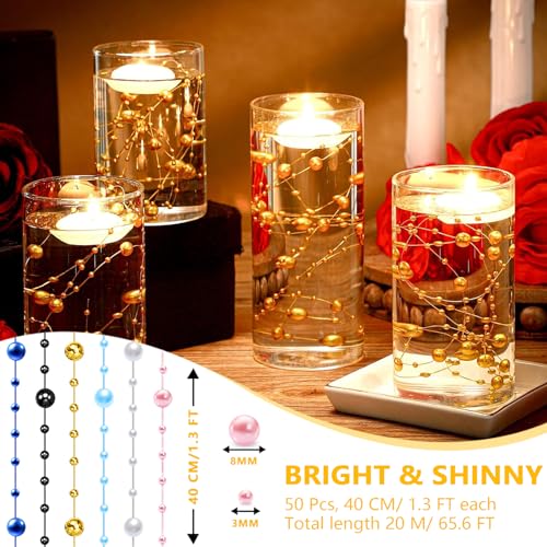 50 Pack Gold Faux Pearl String Vase Fillers - Floating Beads for Centerpieces