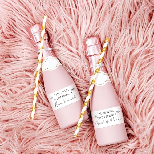 Bridesmaid Proposal Champagne Labels - 10 Waterproof Mini Stickers for Wedding & Bachelorette Party
