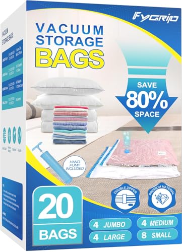 FYGRIP Vacuum Storage Bags 20-Pack Space Saver Bags with Hand Pump