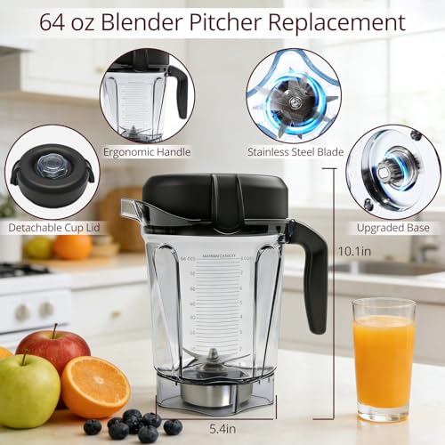 64oz Low-Profile Blender Pitcher Container, BPA-Free Replacement Jar