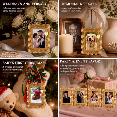 Gold Vintage Christmas Picture Frame Ornaments, 4-Pack 2x3 in - Resin