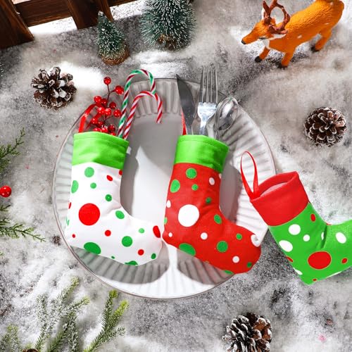 Realspring 48 Pack Mini Christmas Stockings Bulk 6 Inch - Lime Green & Red Set