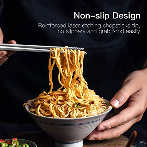 Reusable Stainless Steel Chopsticks Set, 5 Pairs Non-Slip Metal Flatware