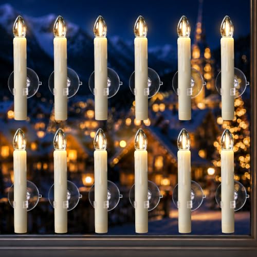 yunsheng 6.7" Window Candles with Sensor Dusk to Dawn, Suction Cups, 12PCS