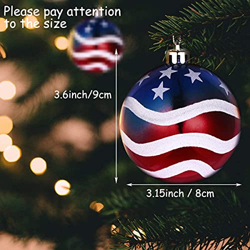 12pcs 3-1/4" (80mm) Patriotic Christmas Ball Ornament, American Flag Hanging, USA Independence Day Fourth of July Party Decor, Holiday Wedding Christmas Tree Decorations