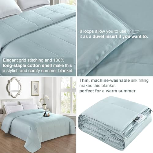 Summer Silk Quilt Blanket, Misty Blue, Queen Size - Machine Washable