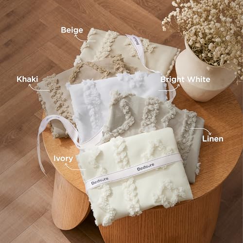 Bedsure Tufted Boho Comforter Set Queen Size - Beige Farmhouse Bedding