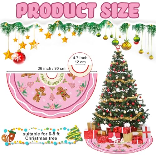 Blosssound 36 Inch Gingerbread Pink Christmas Tree Skirt - Gingerbread Man Theme