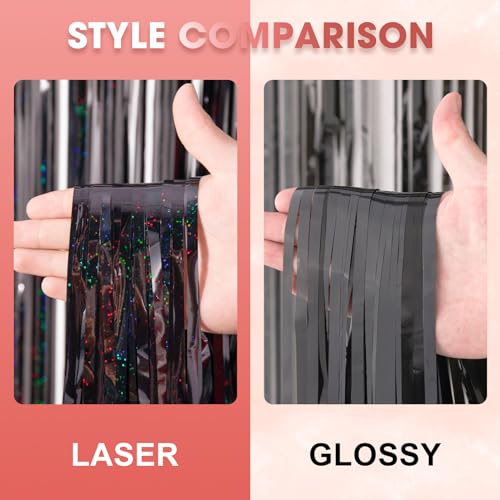 Black Foil Fringe Backdrop Curtains - 2 Pack Tinsel Streamers for Parties