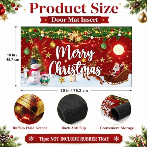 Merry Christmas Door Mat Inserts - Red Holiday Welcome 18 x 30 in