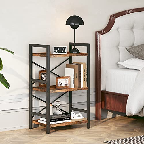 3-Tier Industrial Bookshelf, Rustic Small Metal Bookcase Storage Organizer