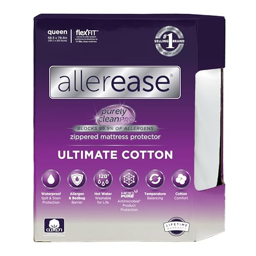 AllerEase Zippered Mattress Protector Queen - Waterproof Allergy Encasement