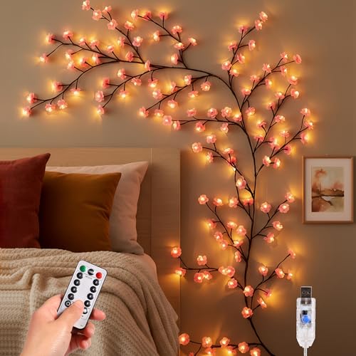 BHGNEJN 7.5 FT Pink Cherry Blossom LED Tree Lights with USB & Remote - 144 LEDs, 8 Modes, Timer