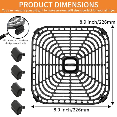 8.9-Inch Square Air Fryer Grill Pan - Non-Stick Crisper Plate for 6 QT