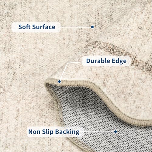 Scalloped Washable Runner Rug 2x6, Non-Slip Beige Kitchen & Hallway Rug