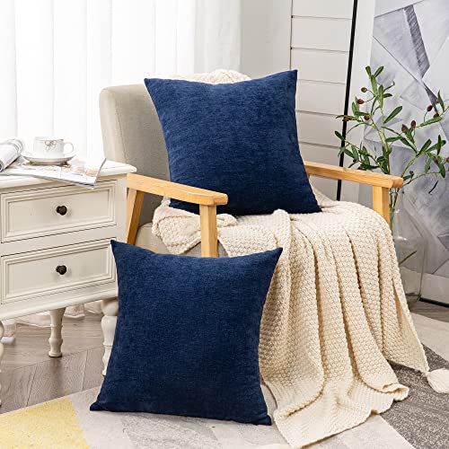 Soft Chenille Throw Pillow Covers 18x18 (Set of 2) - Navy Blue Cushion Covers