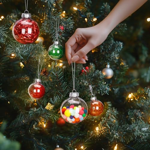 Clear Fillable Plastic Ornament Balls 12-Pack (3.15 Inch / 80mm) for DIY Crafts