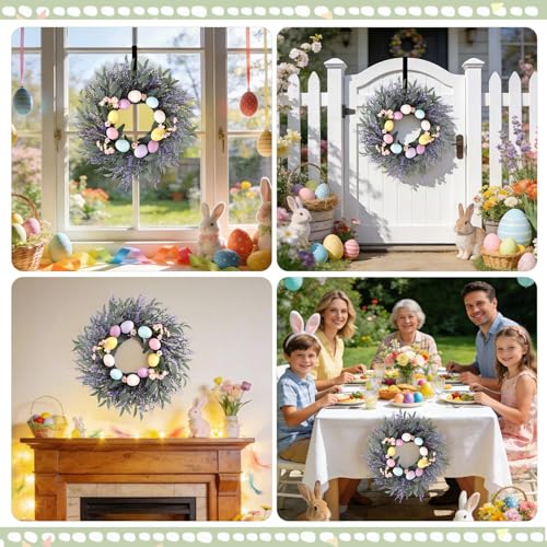 17-Inch Easter Wreath with Lavender, Spring Flowers and Eggs